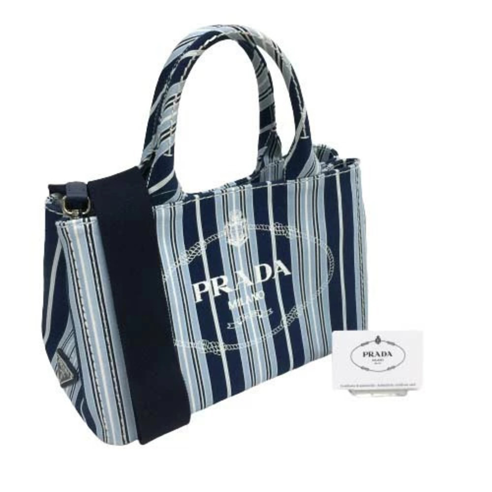 Prada Canapa Stamperta Azzurro Shoulder Bag Handbag Tote Crossbody Striped Blue - Picture 1 of 10
